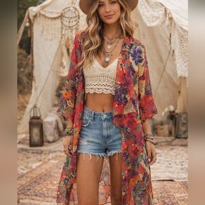 LuLaRoe Red Floral Chiffon - Like  kimono/ wrap Sz. M